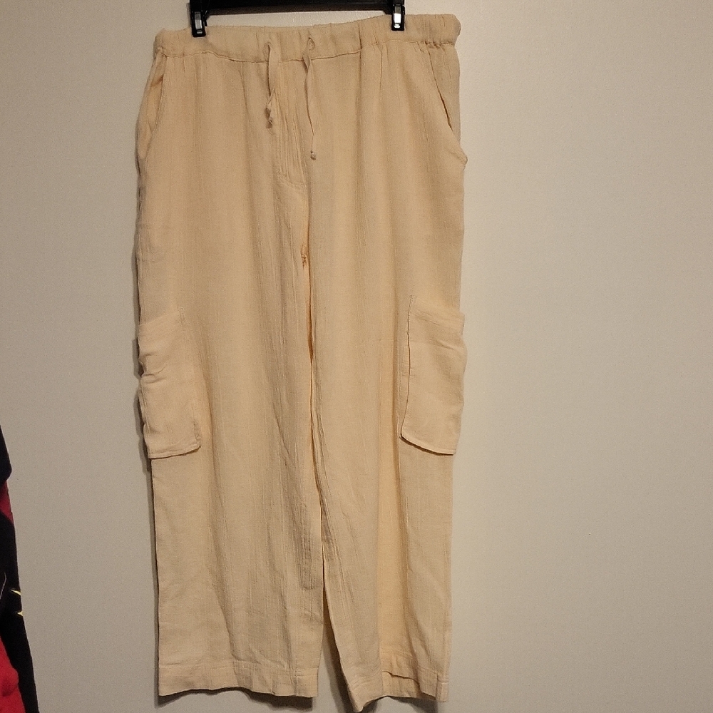 Free People Cream Wide-Leg Cargo Pants